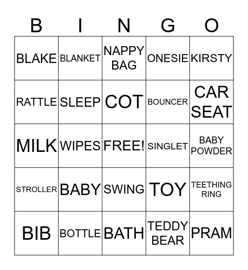 KIRSTY'S BABY SHOWER Bingo Card