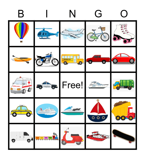 Vehicles BINGO Card