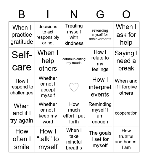 Things I Can Control Bingo Card