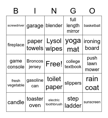 Household Bingo Card
