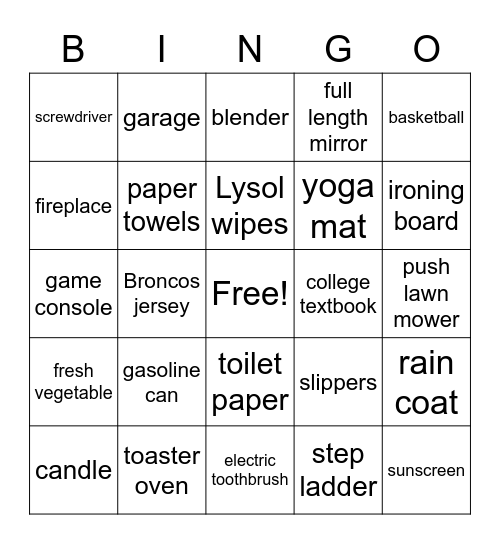 Household Bingo Card