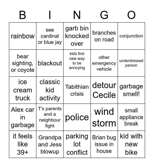 SUMMER BINGO CARD 1 Bingo Card