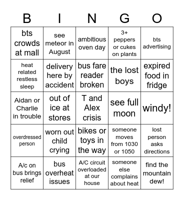 SUMMER BINGO CARD 2 Bingo Card