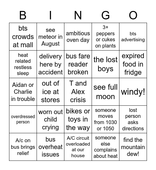 SUMMER BINGO CARD 2 Bingo Card