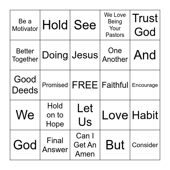 Church Bingo Card