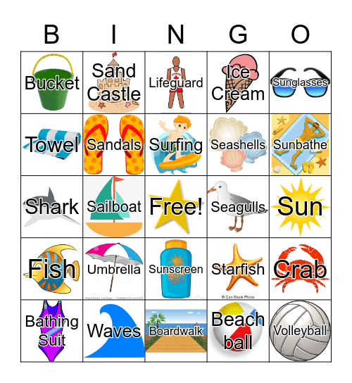 Day at the Beach Bingo Card