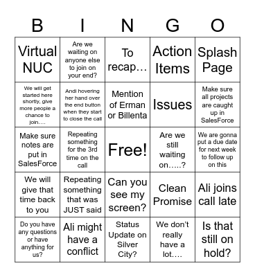 IHG Conference Call Bingo Card