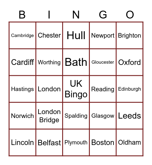 UK Bingo Card