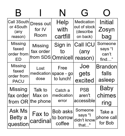 Pharmacy  Bingo Card