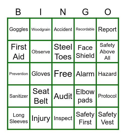 Safety Above All Bingo Card