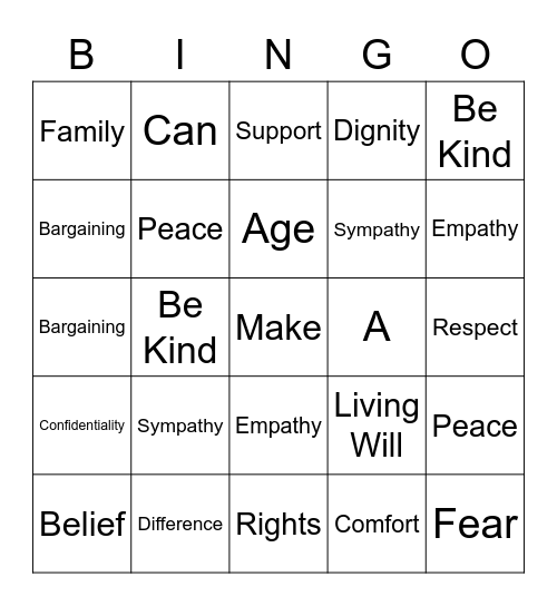Comfort Care 2 Bingo Card