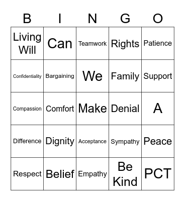 Compassionate Care Bingo Card
