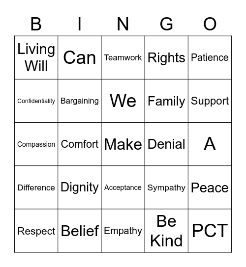Compassionate Care Bingo Card