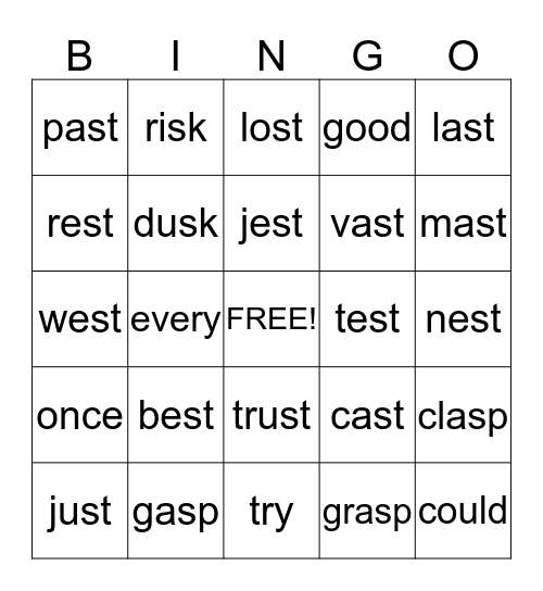 Final s-blends Bingo Card