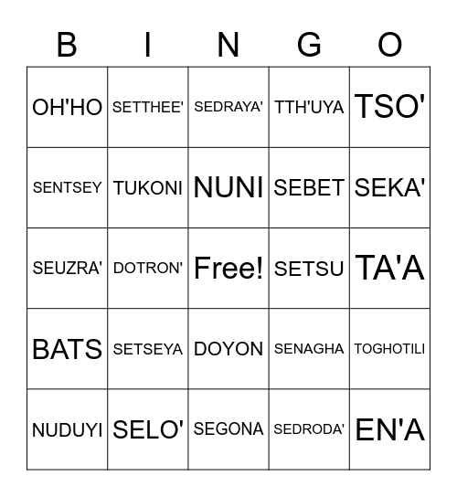 BENHTI KINAGA BINGO Card