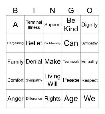 Comfort Care 2 Bingo Card