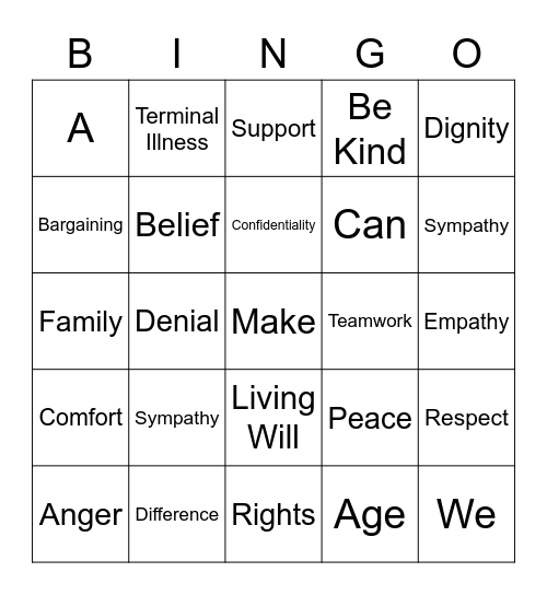 Comfort Care 2 Bingo Card