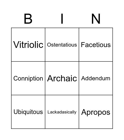 Rat's Big Word Bingo Card