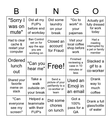 Remote Work Balck-Out Bingo! Bingo Card