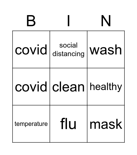 Coronavirus Bingo Card