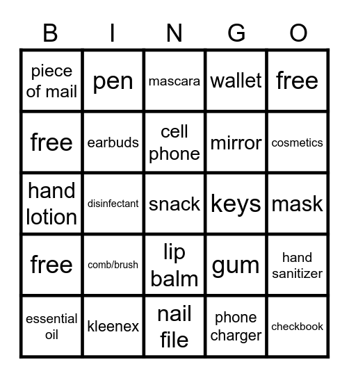 What's in your purse? Bingo Card