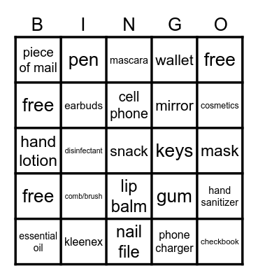 What's in your purse? Bingo Card
