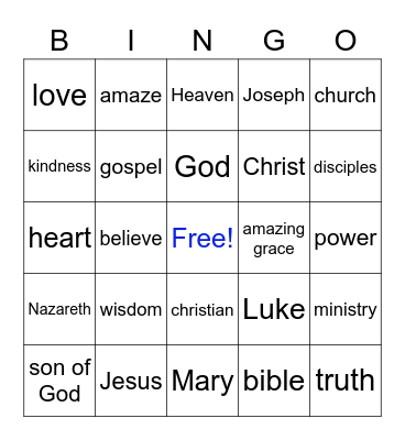 Mt. Tabor Sunday School Bingo Card