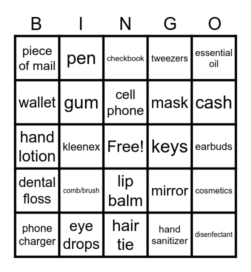 What's in your purse? Bingo Card