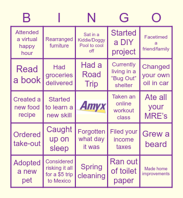 Amyx Quarantine Bingo Card