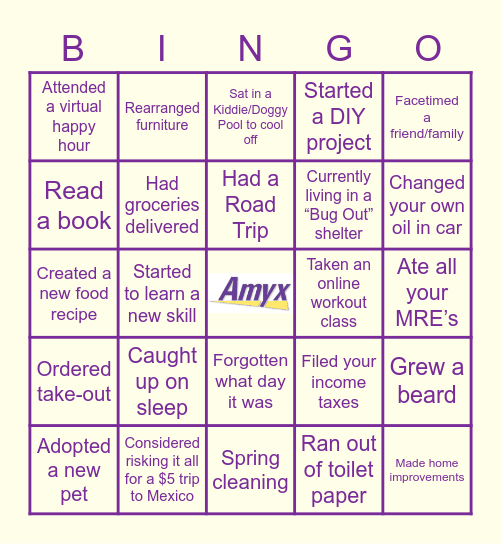 Amyx Quarantine Bingo Card
