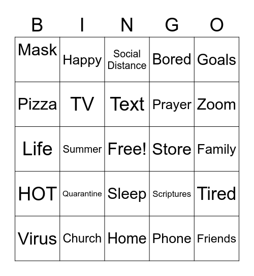 Welcome Back Bingo Card