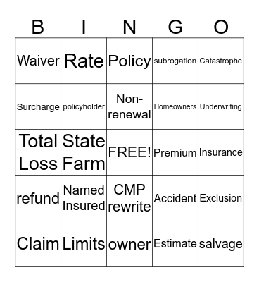 INSURANCE BINGO Card