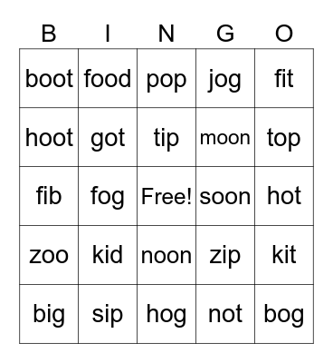 Word Bingo Card