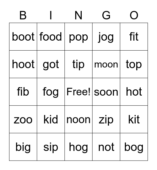 Word Bingo Card