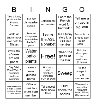 Let's Spice Things Up Bingo Card