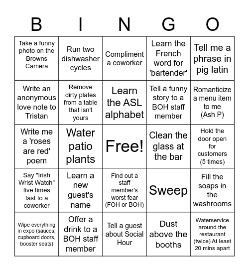Let's Spice Things Up Bingo Card