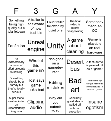 F3 Bingo Card
