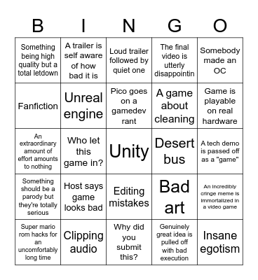 F3 Bingo Card