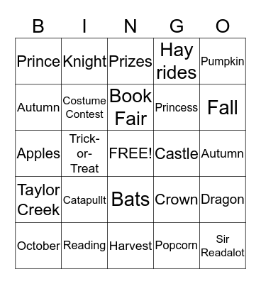 TCE Family Fun Knight Bingo Card