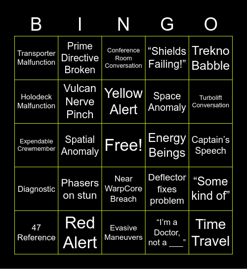 Trek Watch Party Bingo Card