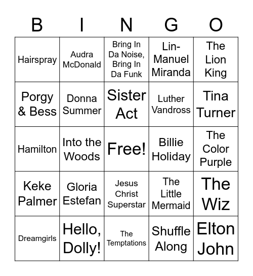 Theater Bingo Card
