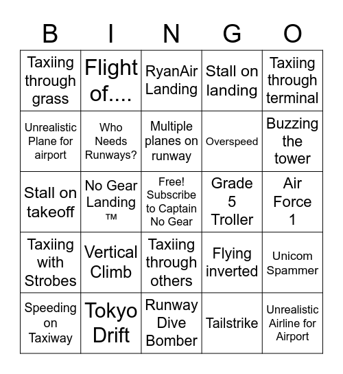 Infinite Flight Bingo! Bingo Card