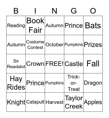 TCE Family Fun Knight Bingo Card