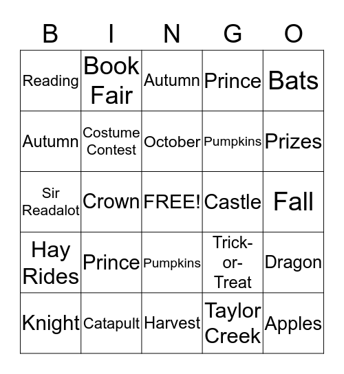 TCE Family Fun Knight Bingo Card
