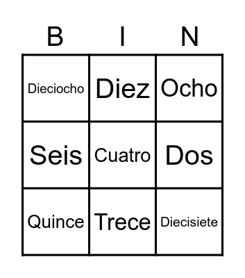 BINGO DE NÚMEROS Bingo Card