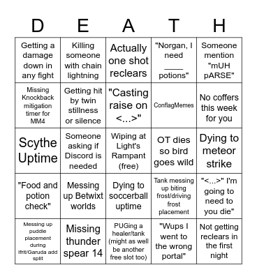 Casual Core Eden Verse Reclear Bingo Card