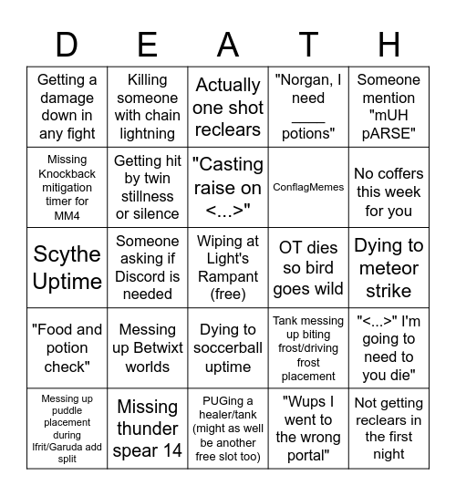 Casual Core Eden Verse Reclear Bingo Card