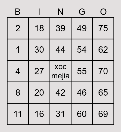 xoc mejia Bingo Card