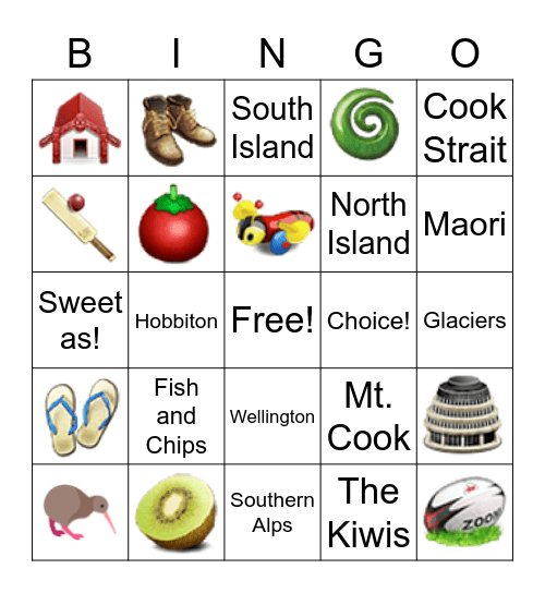 New Zealand Bingo Card