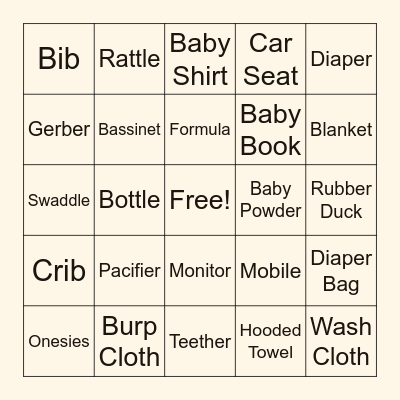 Baby Bingo Card